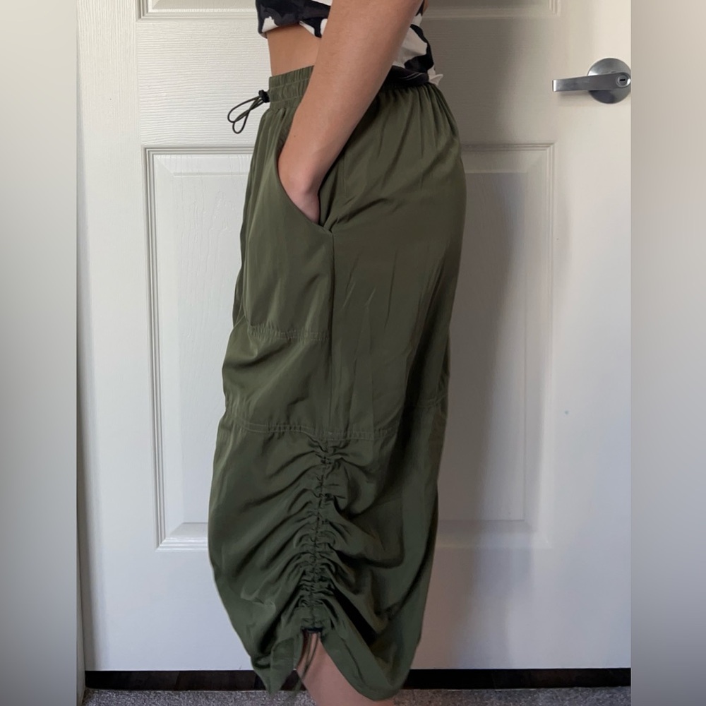 Olive Green Ruched Maxi Skirt